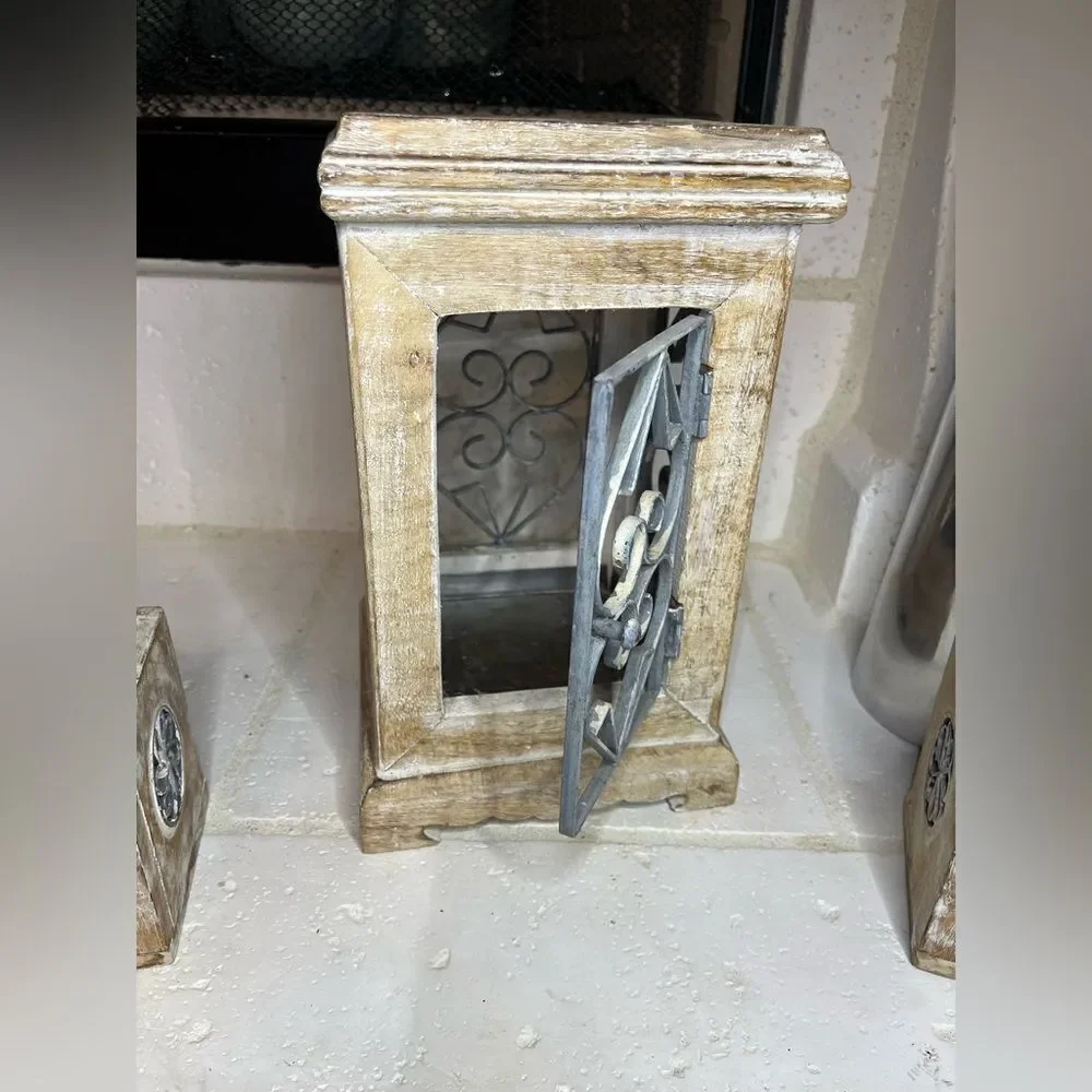 Pier 1 Imports Rustic Wooden Lantern with Metal Accents